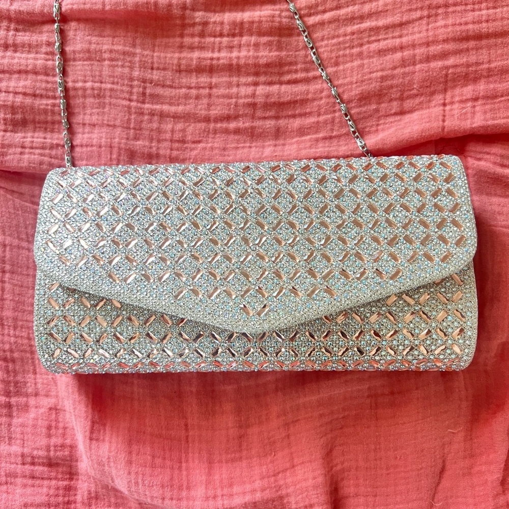 Silver Diamond Pattern Clutch - image 1